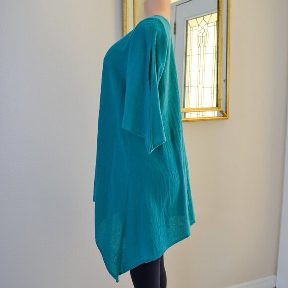 Fiaga Mexico Women Green Handkerchief Tunic Top Bell Shape Open Sleeves Cotton S - Picture 4 of 13